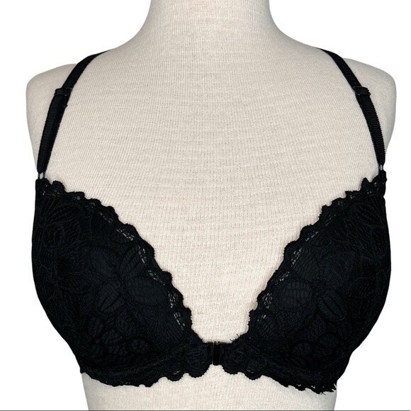 PINK Date Racerback Push Up Bra sz 32DD * VS Victoria's Secret Black Lace Pushup - Picture 1 of 7